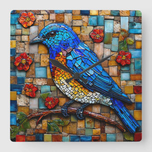 Niedlicher Mosaikvogel Quadratische Wanduhr