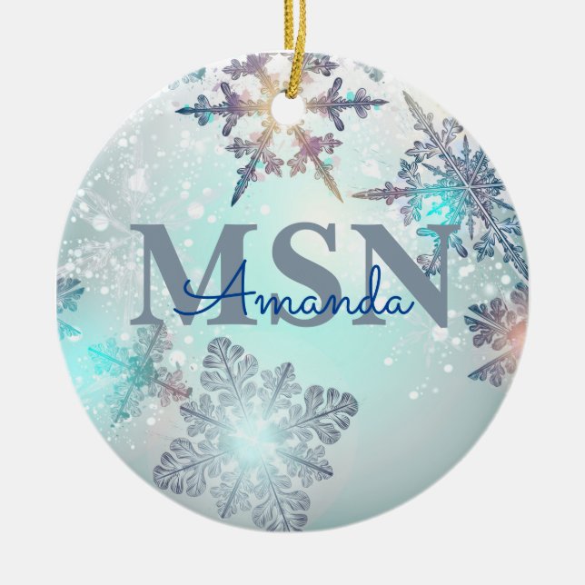 Niedlicher MSN Abschluss Personalisiert Name Blau Keramik Ornament (Vorne)