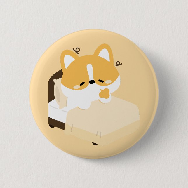 Niedlicher müder Corgi Button (Vorderseite)