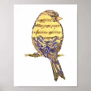 Niedlicher Musiknote-Bird Poster