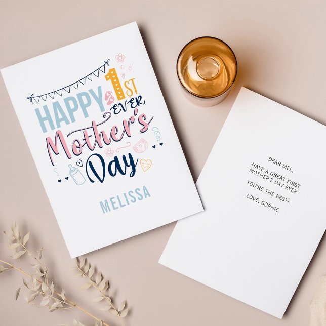 Niedlicher Muttertag Personalisiert Feiertagskarte (Boho Happy First Mothers Day Greetings Card)