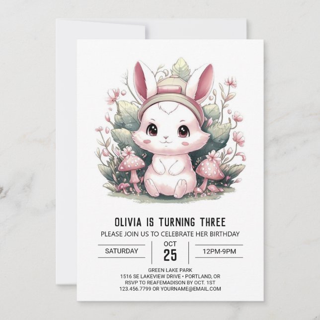 Niedlicher Mystic Bunny Digital Geburtstag Einladung (Vorderseite)