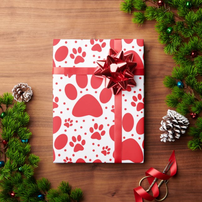 Niedlicher, nahtloser Rot-Paw-Druckurlaub Geschenkpapier (Feiertagsgeschenk)