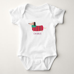 Niedlicher Name Daschund Dog Personalisiert Baby Strampler