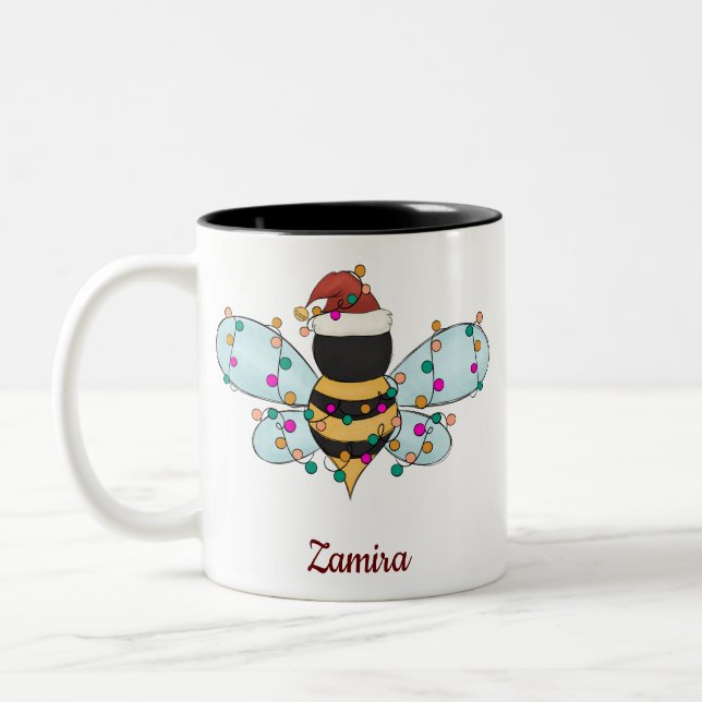 Niedlicher Name der Funny Bee Personalisiert Weihn Zweifarbige Tasse (Links)