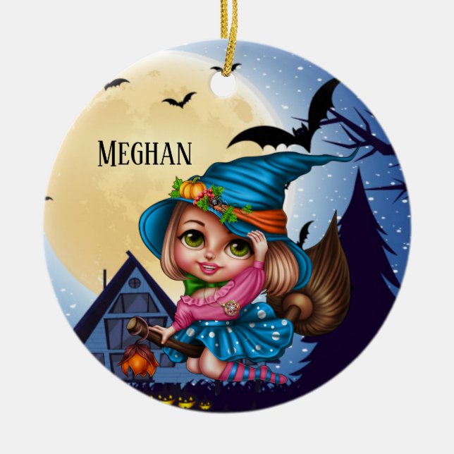 niedlicher Name der Halloween-Hexe Keramik Ornament (Vorne)