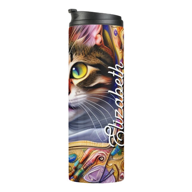 Niedlicher Name der Katze Personalisiert Thermosbecher (Nach rechts gedreht)
