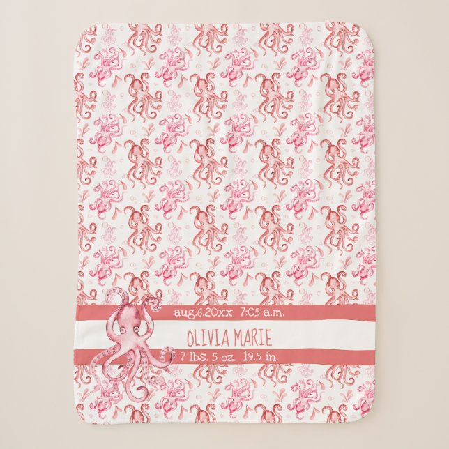 Niedlicher Name des Babys Koralle und rosa Wasserf Sherpadecke (Vorderseite)