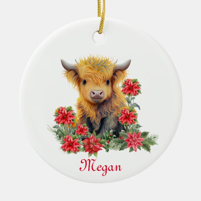 Niedlicher Name des Hochlandkuhweihs Personalisier Keramik Ornament (Vorne)