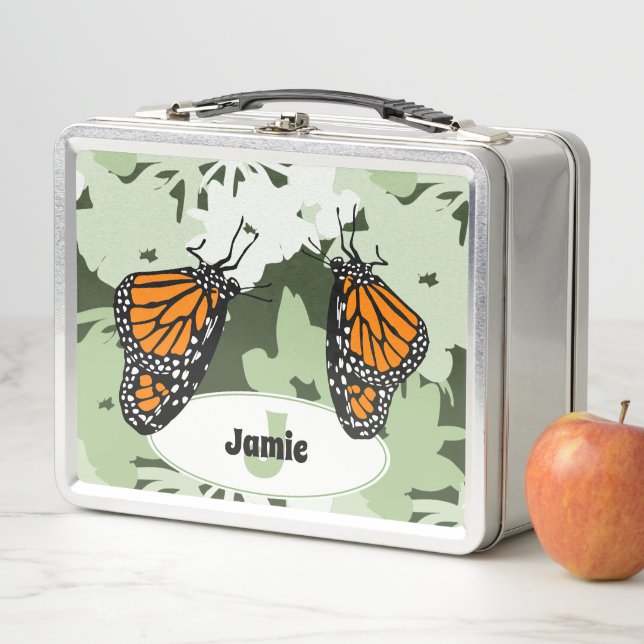Niedlicher Name Initial Monarch Butterfly Green Metall Brotdose (Beispiel)