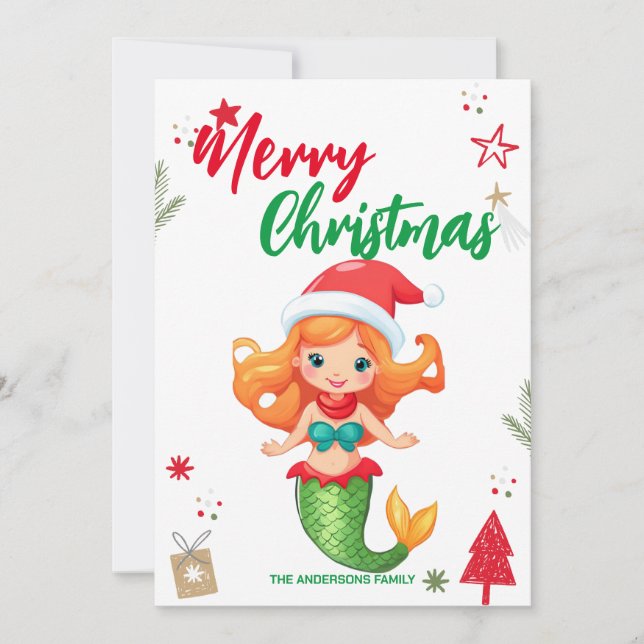 Niedlicher Name Mermaid Weihnachtsfeiertag Feiertagskarte (Vorderseite)