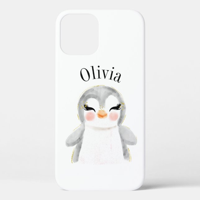 Niedlicher Name Pinguin Aquarellfarben Modern Case-Mate iPhone Hülle (Rückseite)