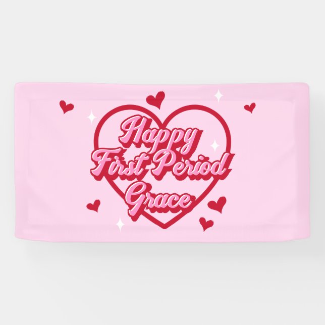 Niedlicher Name Rosa Retro Herz Happy Erster Zeitr Banner (Horizontal)