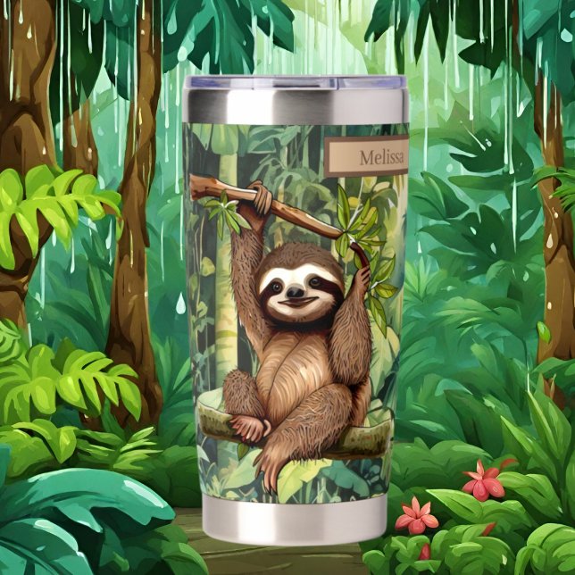 Niedlicher Name Sloth Dschungelfreunde Thermobecher (Von Creator hochgeladen)