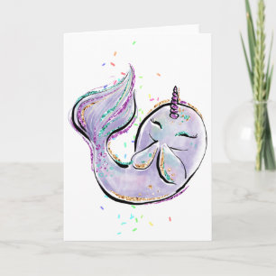 Niedlicher Narwhal Cartoon Kawaii Illustration Nam Karte