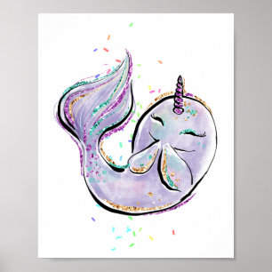 Niedlicher Narwhal Cartoon Kawaii Illustration Nam Poster