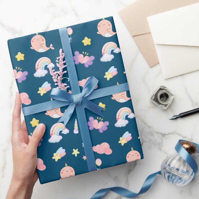 Niedlicher Narwhal Fisch Einhorn Regenbogensee Geb Geschenkpapier (Schenken)
