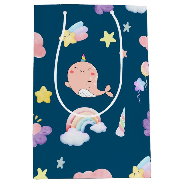 Niedlicher Narwhal Fisch Einhorn Regenbogensee Geb Mittlere Geschenktüte (Vorderseite)