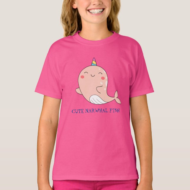 Niedlicher Narwhal Fisch Einhorn Regenbogensee Geb T-Shirt (Vorderseite)
