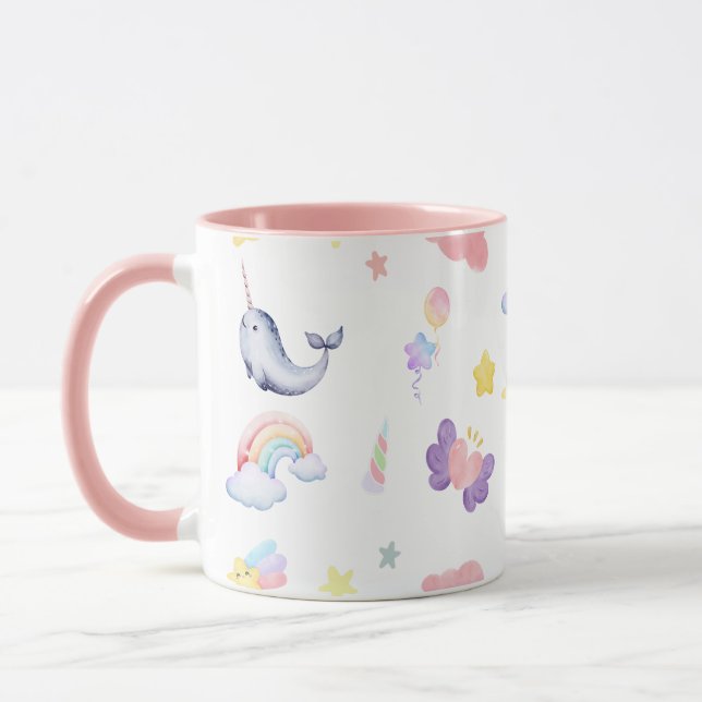 Niedlicher Narwhal Fisch Einhorn Regenbogensee Geb Tasse (Links)