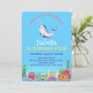 Niedlicher Narwhal Fisch Einhorn Whale See Geburts Einladung