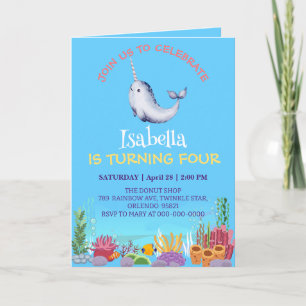 Niedlicher Narwhal Fisch Einhorn Whale See Geburts Einladung