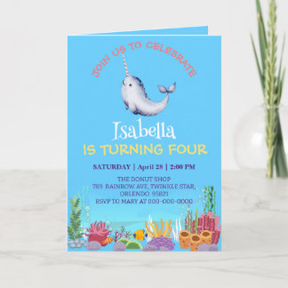 Niedlicher Narwhal Fisch Einhorn Whale See Geburts Einladung