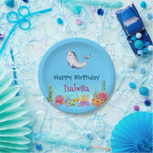 Niedlicher Narwhal Fisch Einhorn Whale See Geburts Pappteller