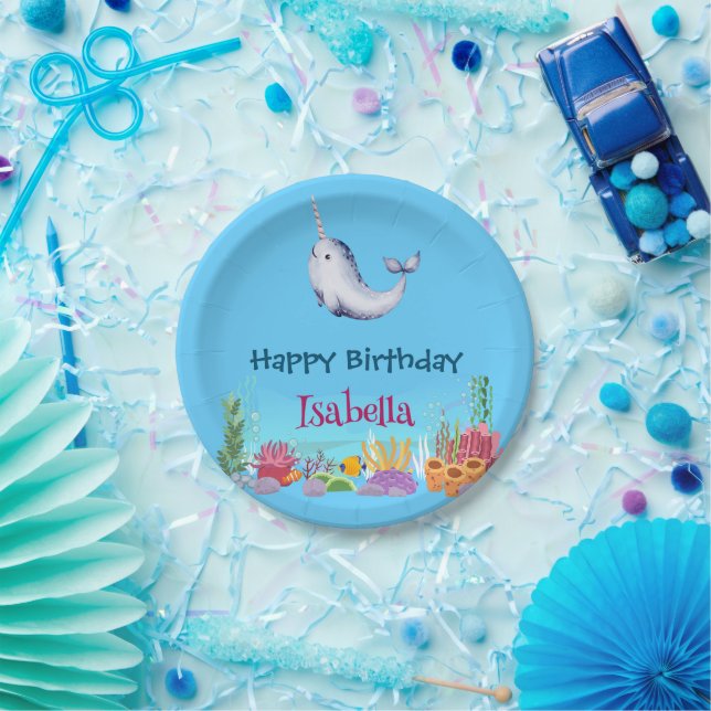 Niedlicher Narwhal Fisch Einhorn Whale See Geburts Pappteller (Party)