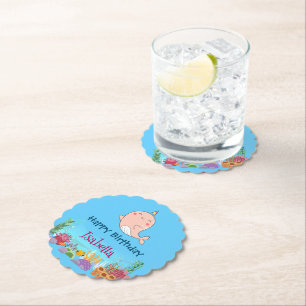 Niedlicher Narwhal Fisch Einhorn Whale See Geburts Untersetzer