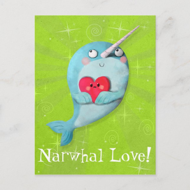 Niedlicher Narwhal mit Herz Postkarte (Vorderseite)