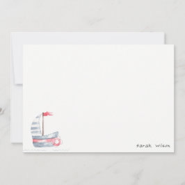 Niedlicher Nautic Soft Red Blue Sailboat Kindergeb Mitteilungskarte