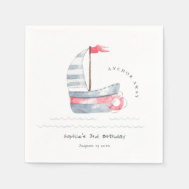 Niedlicher Nautic Soft Red Blue Sailboat Kindergeb Serviette