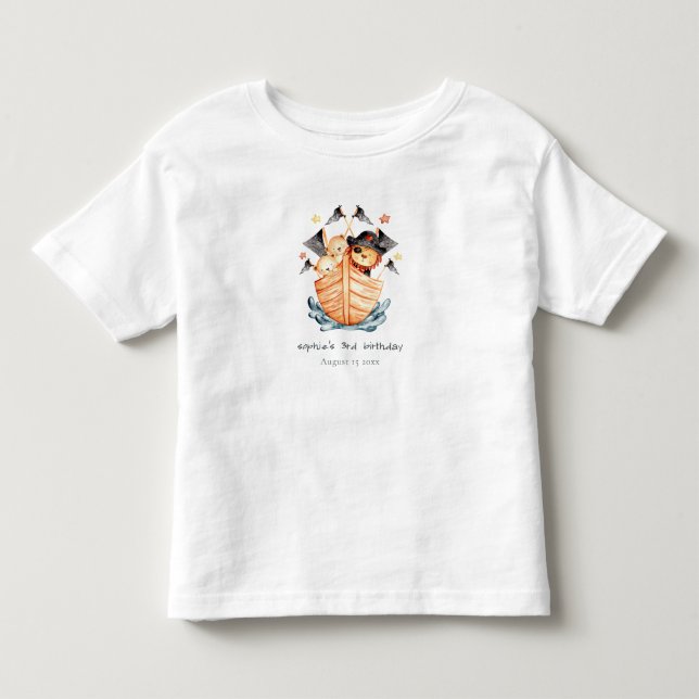 Niedlicher Nautical Pirate Ship Lion Cub Kindergeb Kleinkind T-shirt (Vorderseite)