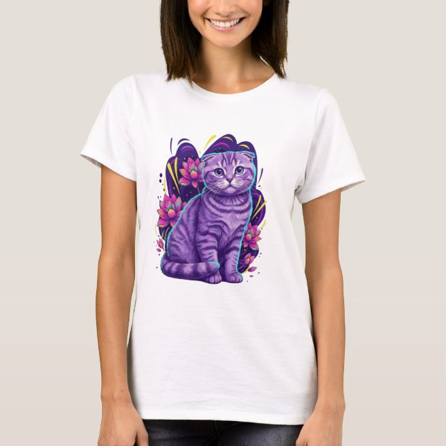 Niedlicher Neon Cat Fantasy Art T-Shirt (Vorderseite)