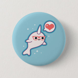 Niedlicher Nerd Narwhal Button