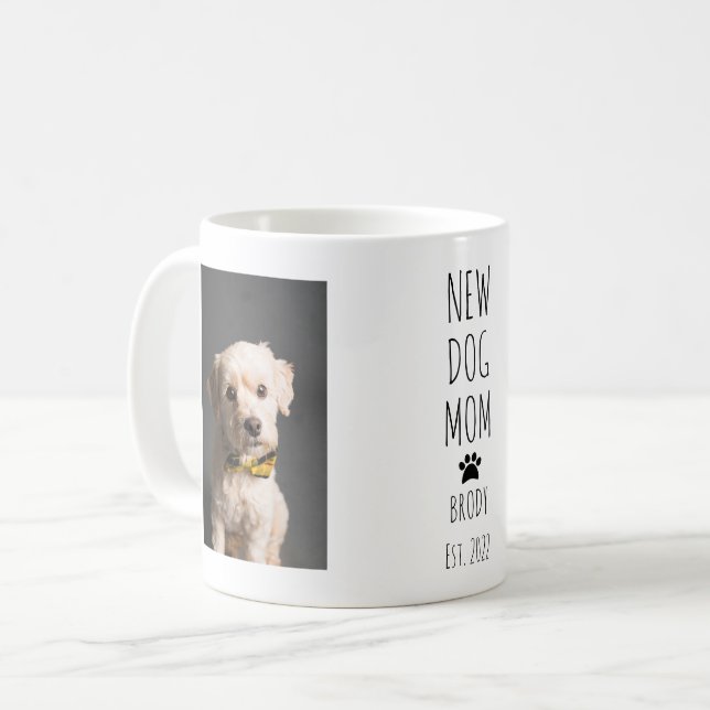 Niedlicher neuer Hund Mama Foto Handgeschriebener  Kaffeetasse (Vorderseite Links)