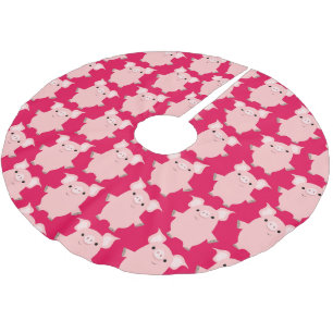 Niedlicher neugieriger Cartoon-Schwein-Baum-Rock Polyester Weihnachtsbaumdecke