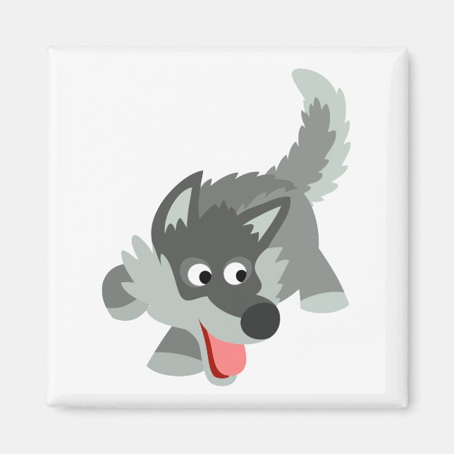 Niedlicher Neugieriger Cartoon Wolf Magnet (Vorne)