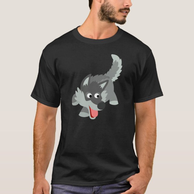 Niedlicher neugieriger Cartoon-Wolf-T - Shirt (Vorderseite)