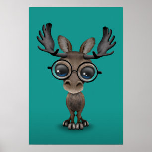 Niedlicher, neugieriger Nerd mit Brillen Türkis Poster