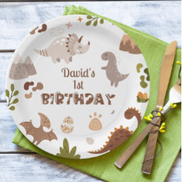 Niedlicher neutraler Dinosaurier zum Geburtstag Pappteller