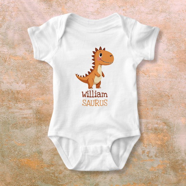 Niedlicher neutraler Dinosauriername Baby Strampler (Cute Neutral Dinosaur Personalized Name Baby Bodysuit)