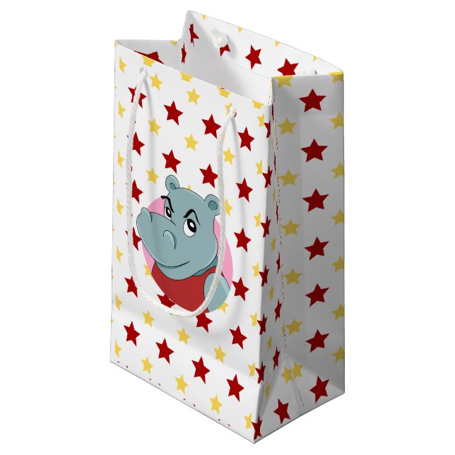 Niedlicher Nilpferd-Cartoon Kleine Geschenktüte (Vorderseite Schrägansicht)