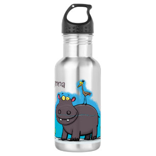 Niedlicher Nilpferd mit Vogel-Cartoon Edelstahlflasche