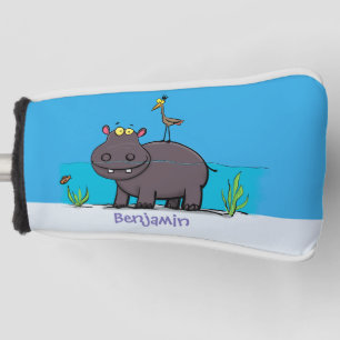 Niedlicher Nilpferd mit Vogel-Cartoon Golf Headcover