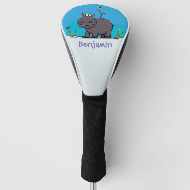 Niedlicher Nilpferd mit Vogel-Cartoon Golf Headcover (Vorderseite)