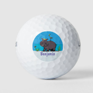 Niedlicher Nilpferd mit Vogel-Cartoon Golfball