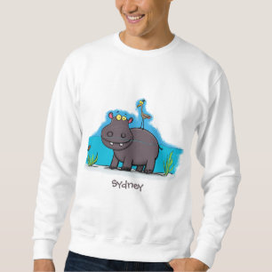 Niedlicher Nilpferd mit Vogel-Cartoon Sweatshirt