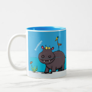 Niedlicher Nilpferd mit Vogel-Cartoon Zweifarbige Tasse